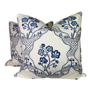 Schumacher "Marella" in Delft 22" Pillows-a Pair For Sale