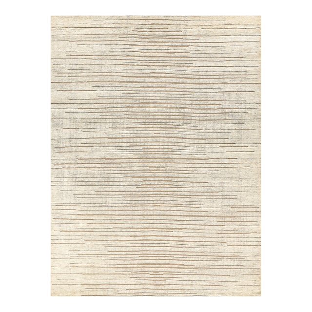 Exquisite Rugs Mixed Texture Hand-Knotted New Zealand Wool & Bamboo Silk Beige Rug-9'X12' For Sale