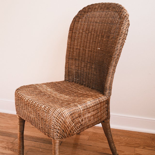 Mario Lopez Torres Vintage Woven Wicker and Rattan High-Back Side or Desk Chair For Sale - Image 4 of 5