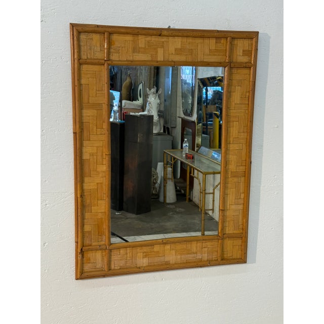 1970s Vintage Rattan and Bamboo Wall Mirror For Sale - Image 5 of 6