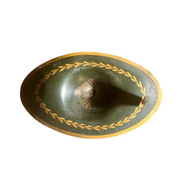 Antique French Tole Neoclassical Style Chestnut Urn in Deep Bottle Green / Black With Gilt Detailing For Sale In Dallas - Image 6 of 9