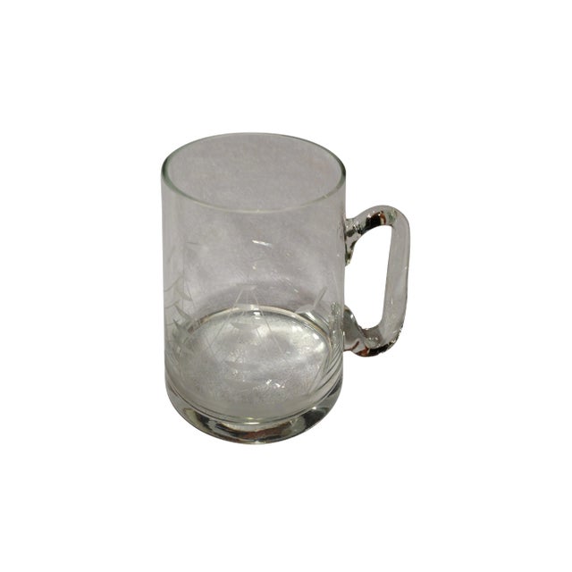 Vintage Glass Mug with Sailboat Etchings For Sale