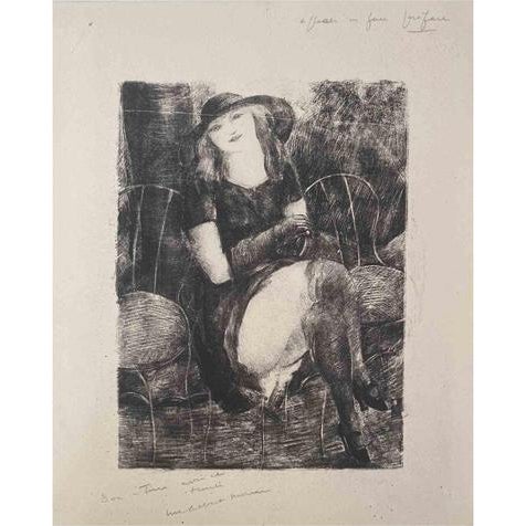 Luc-Albert Moreau, Lady in Saloon, Lithograph, Early 20th Century For Sale
