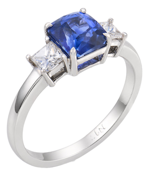 Vintage 1.80 Carat Sapphire Diamond 18k White Gold Ring, Size 6.25