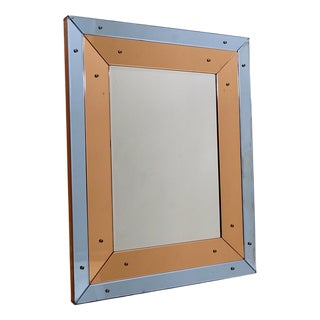 Beveled Wall Mirror with Blue and Copper Mirror Panels, 1930s For Sale