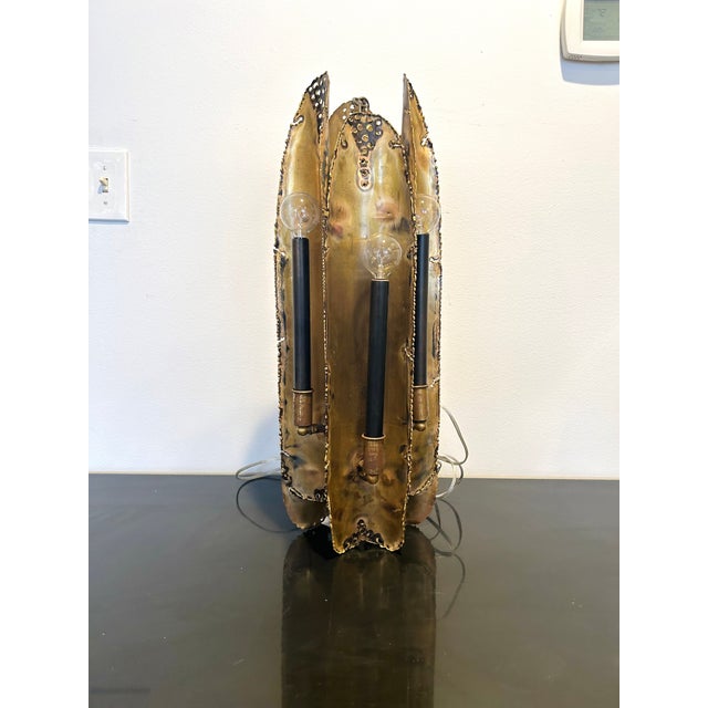 Gold Vintage Brutalist Brass Chandelier For Sale - Image 8 of 12