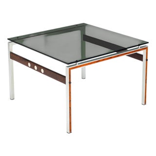 Scandinavian Coffee Table in Metal, Teak and Smoked Glass Denmark 1960 For Sale