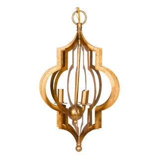 Mid 20th Century Mid Century Modern French Gilt Metal Three-Light Lantern with Scrolling Effects, Wired For Sale