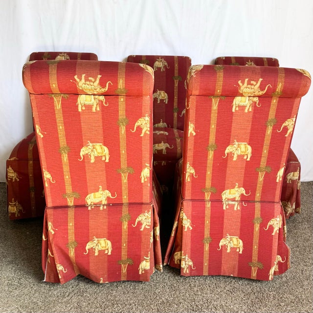 Vintage Regency Red Skirted Elephant Parsons Dining Chairs - Set of 6 For Sale In Miami - Image 6 of 12