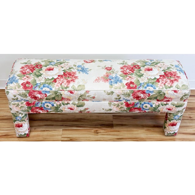 Textile Vintage Floral Patterned Parsons Style Bench For Sale - Image 7 of 10