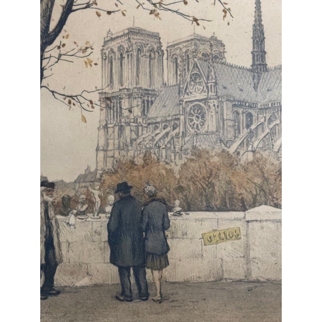 Traditional Tavík František Šimon Signed “Antiquarian Booksellers at Notre-Dame De Paris,” 1922 For Sale - Image 3 of 6