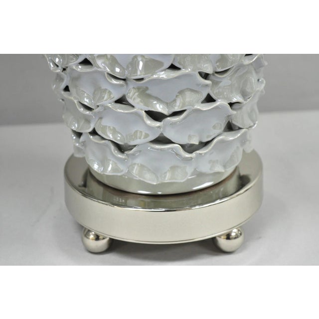 Contemporary Modern Gray Porcelain Leaf Leaves Chrome Table Lamps - A Pair For Sale In Philadelphia - Image 6 of 17