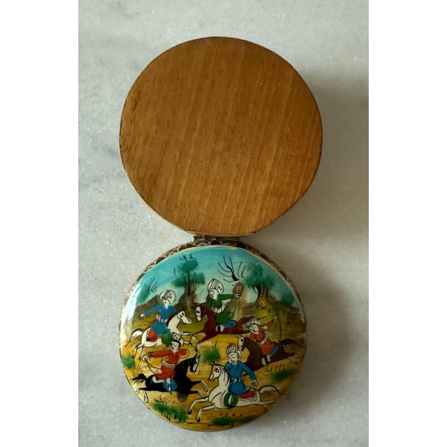 Black Vintage Persian Hand Painted Wood Trinket Box For Sale - Image 8 of 9