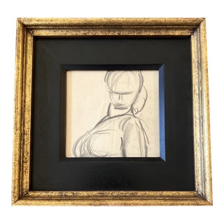 1940’s Original Vintage Abstract Charcoal Study Drawing Vintage Wide Frame For Sale