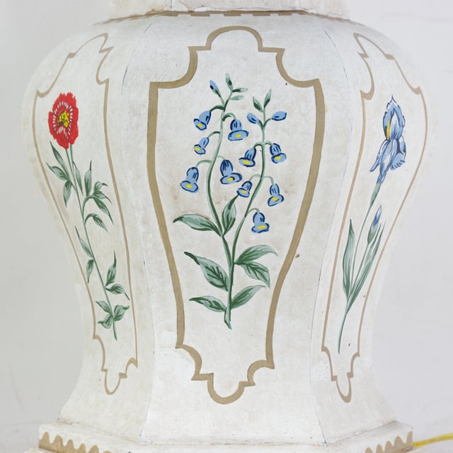 Vintage Hand-Painted Hexagonal Tole Ginger Jar Table Lamps - a Pair For Sale - Image 10 of 12