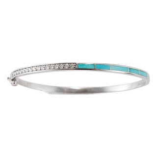 Ladies 14k White Gold 1.82ctw Diamonds & Turquoise Hinged Bangle Bracelet For Sale