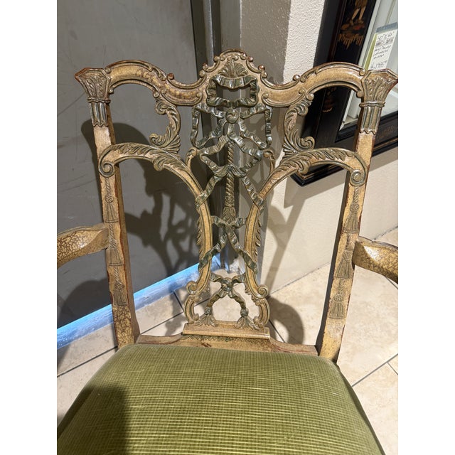 Ivory Chinese Chippendale Arm Chair Hand Painted For Sale - Image 8 of 18
