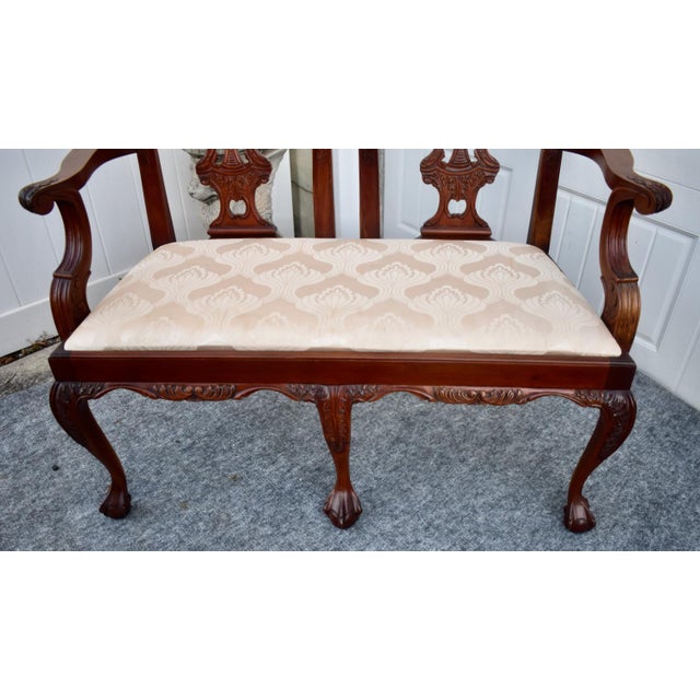 1990s Vintage Carved Mahogany Settee Chippendale Style Ball & Claw Feet For Sale - Image 5 of 16