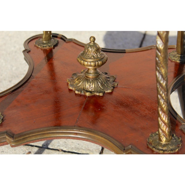 French Louis XV Revival Style Parquetry & Gilt Metal Accent Table, Mid 20th Century For Sale - Image 13 of 15