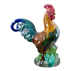 Mintons Majolica Glazed John Henk Monumental Rooster, England 1910
