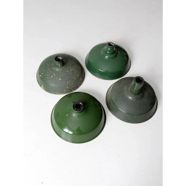 Set of 4 Vintage Green Enamel Pendant Light Shades For Sale - Image 6 of 11