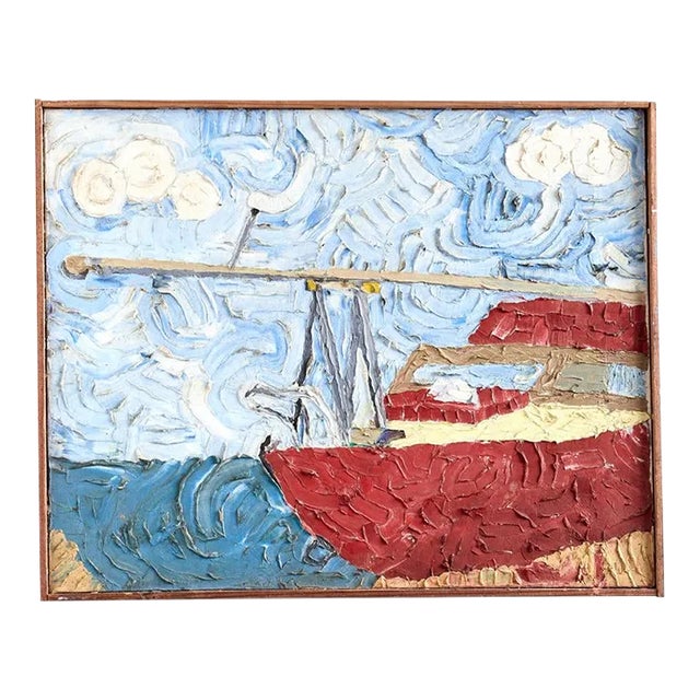 Framed Vintage Impressionist Style Painting of a Boat For Sale