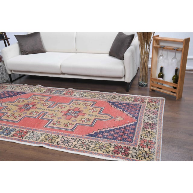 Vintage Turkish Oushak Handmade Wool Cotton Pink Area Rug For Sale - Image 6 of 11