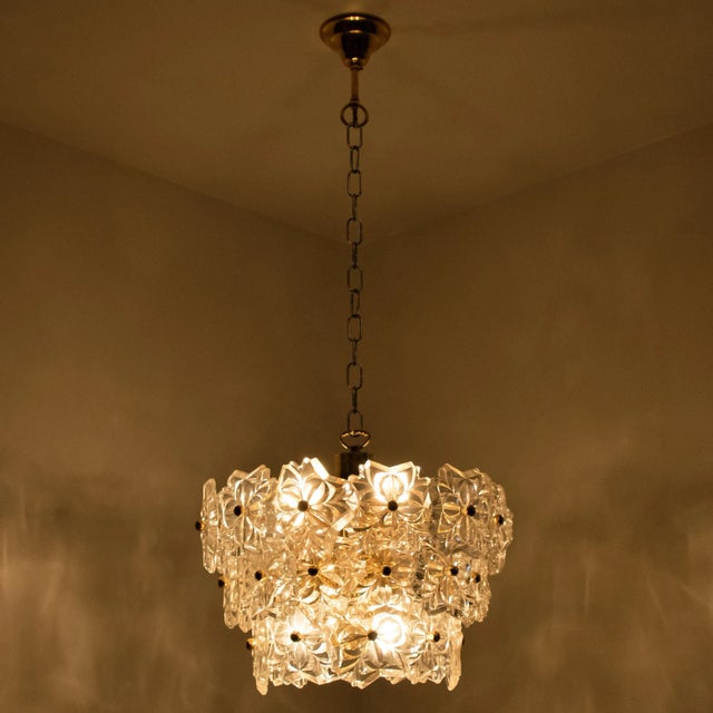 1960s Glass and Brass Floral 3-Tier Light Fixture from Hillebrand, 1970s For Sale - Image 5 of 15