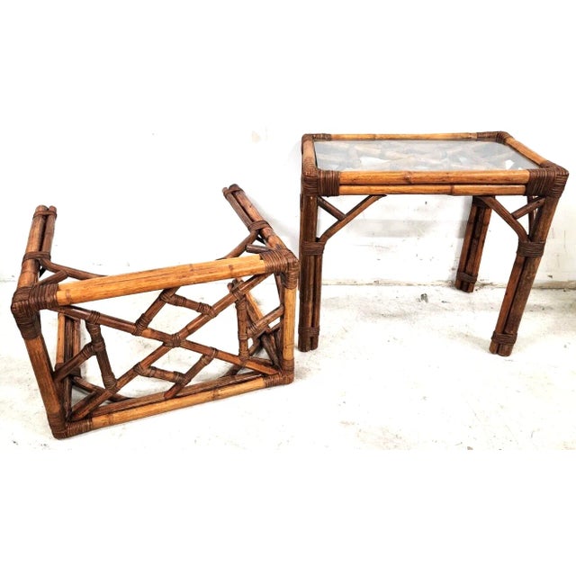French Bamboo Rattan Glass Side End Tables 1960s - a Pair For Sale - Image 12 of 12