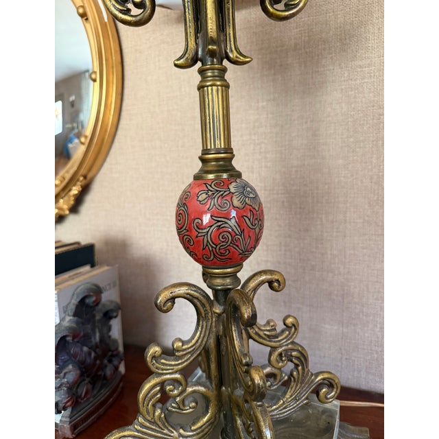 Neo Classical Brass Table Lamp With Lucite Base For Sale - Image 4 of 6