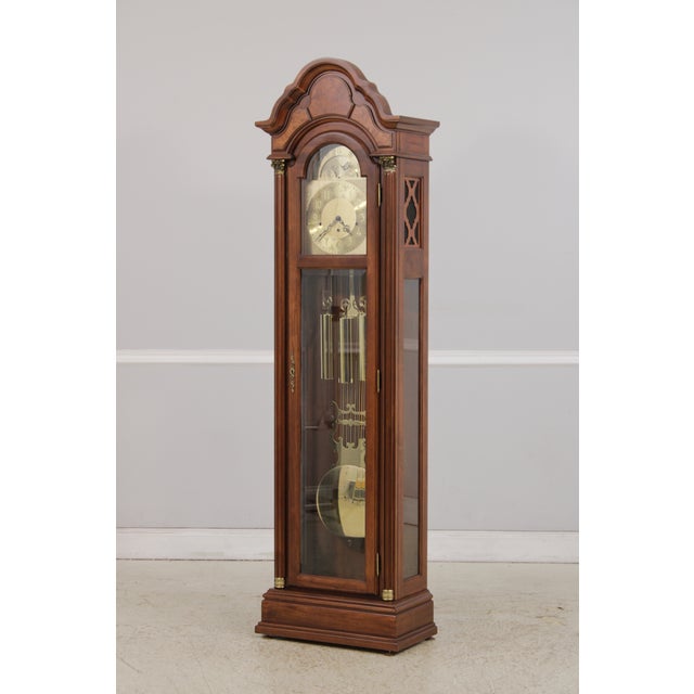 Traditional Pearl Cherry Tall Case Grandfather Clock For Sale - Image 3 of 18
