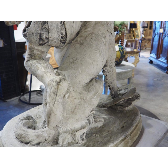Signed Antique French Plaster Sculpture, a Renaissance Boy and His Dog, C. 1880 For Sale - Image 13 of 18