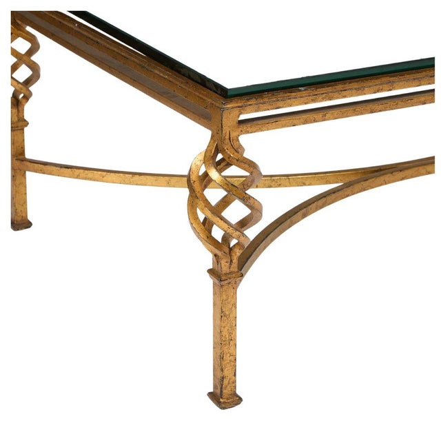 Hollywood Regency Hollywood Regency Gilt Iron and Glass Coffee Table With Lattice Twist Detail For Sale - Image 3 of 4