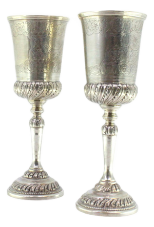 Silver Chalices with Engravings and Relief Friezes