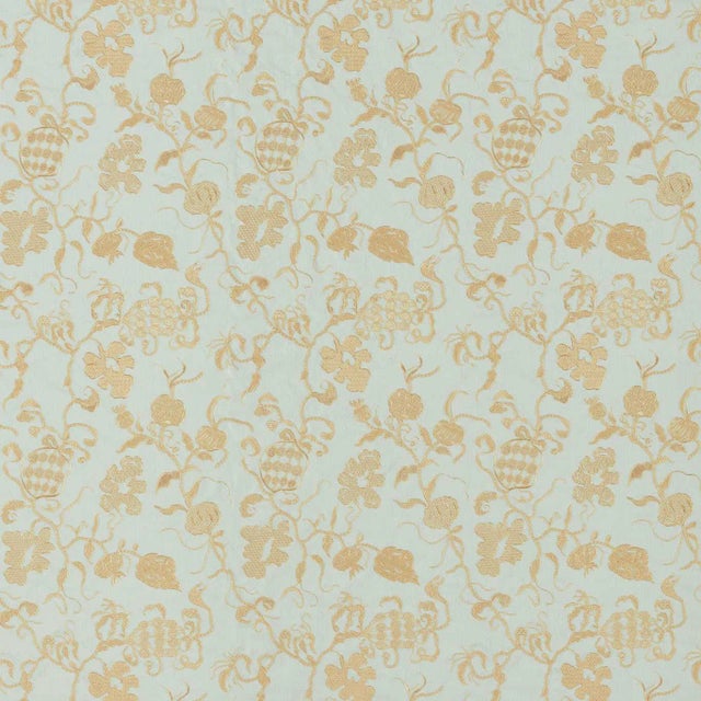 Sanderson Mydsomer Pickings Fabric in Smog Blue/Lame Gold For Sale