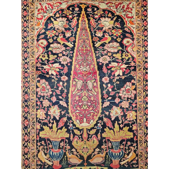 19th Century Persian Kerman Lavar Rug, Hand-Knotted Wool, Tree of Life Pattern, Navy & Ivory, 4x6 For Sale In Chicago - Image 6 of 13