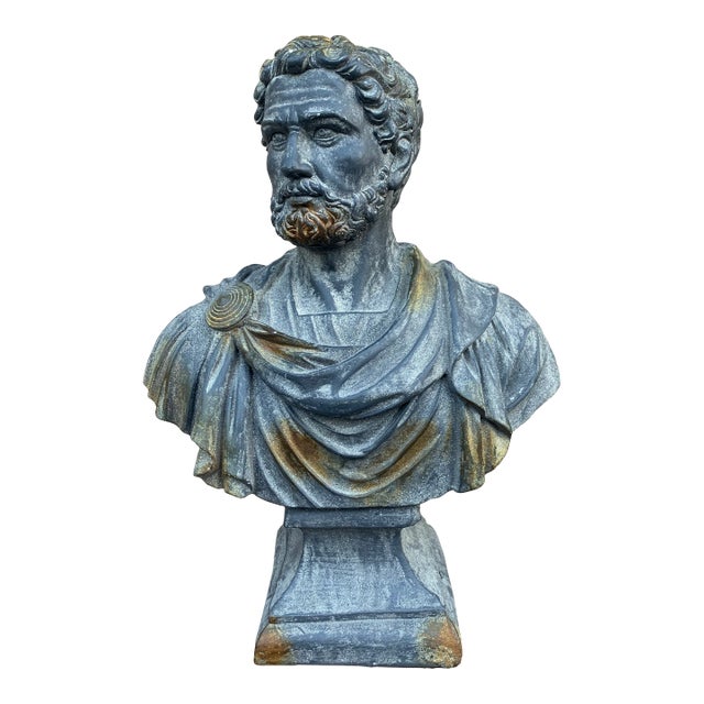 Vintage Classical Plaster Male Bust Sculpture of Roman Emperor Antoninus Pius For Sale