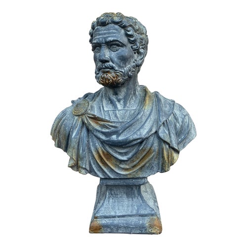 Vintage Classical Plaster Male Bust Sculpture of Roman Emperor Antoninus Pius