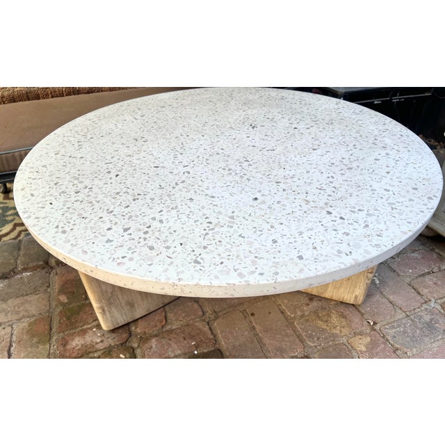 Mid-Century Modern Contemporary Round Coffee Tables Wood, Caesar Stone; Unsigned For Sale - Image 3 of 12