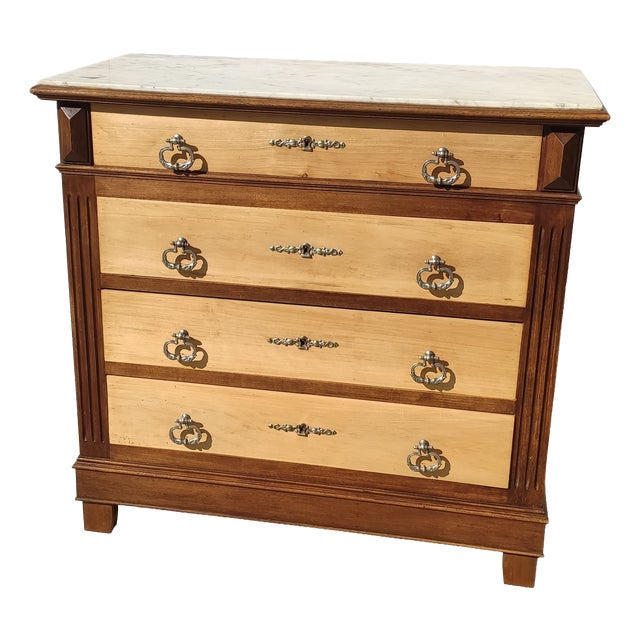 Chest of Drawers in Wood and White Marble, 1950s For Sale