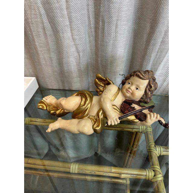 Vintage, large size hand-painted in Italy, bakelite cherub/angel ornament. Can be used as a piece of art, Christmas tree...