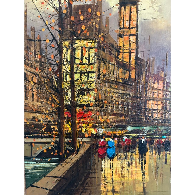 Vintage Mid Century 1960’s Paris Street Scene Oil Painting by Lentini For Sale - Image 4 of 8