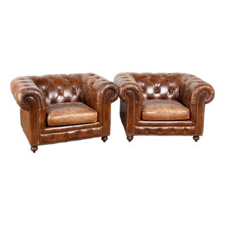 Pair of 20th Century English Chesterfield Club Chairs For Sale