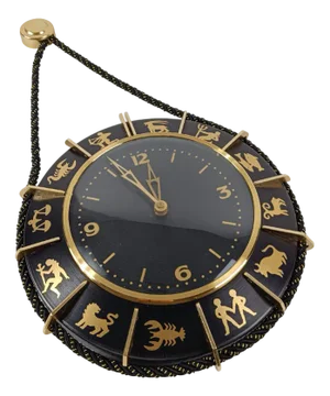 Mid 20th Century Zodiac Wall Clock in Black Metal & Brass, Germany, 1960s