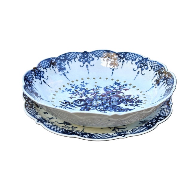 An exceptional centerpiece of Georgian heritage, this authentic 18th-century First Period Worcester soft-paste porcelain...