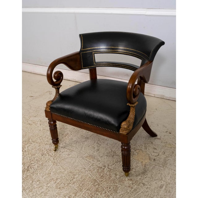Traditional 1980s Maitland Smith Set of 4 Empire Style Barrel Back Leather Club Chairs For Sale - Image 3 of 18