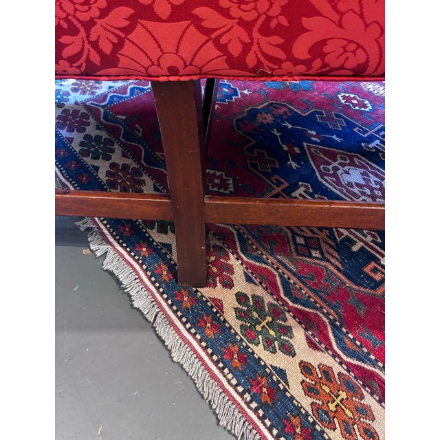 Antique Camelback Chippendale Style Damask Fabric Sofa For Sale - Image 9 of 11
