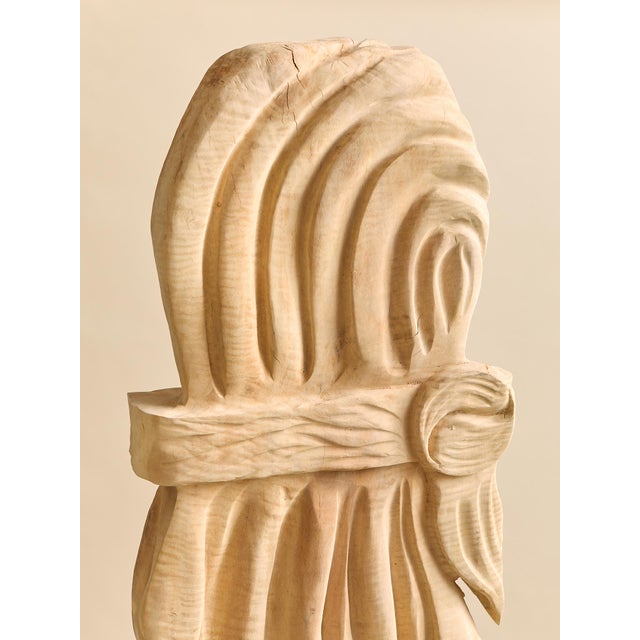 1960s The Vintage Monumental Carved Curly Maple Drapery Sculpture- Artist Uknown For Sale - Image 5 of 13