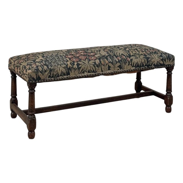 Antique Renaissance Revival Floral Needlepoint Tapestry Bench For Sale