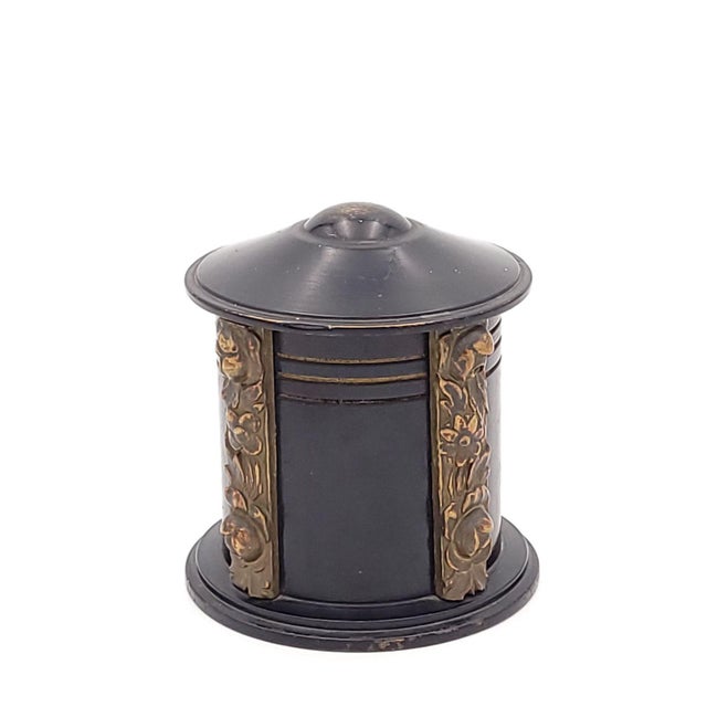 A round wood box with with repousse brass decoration , Austria circa 1880.